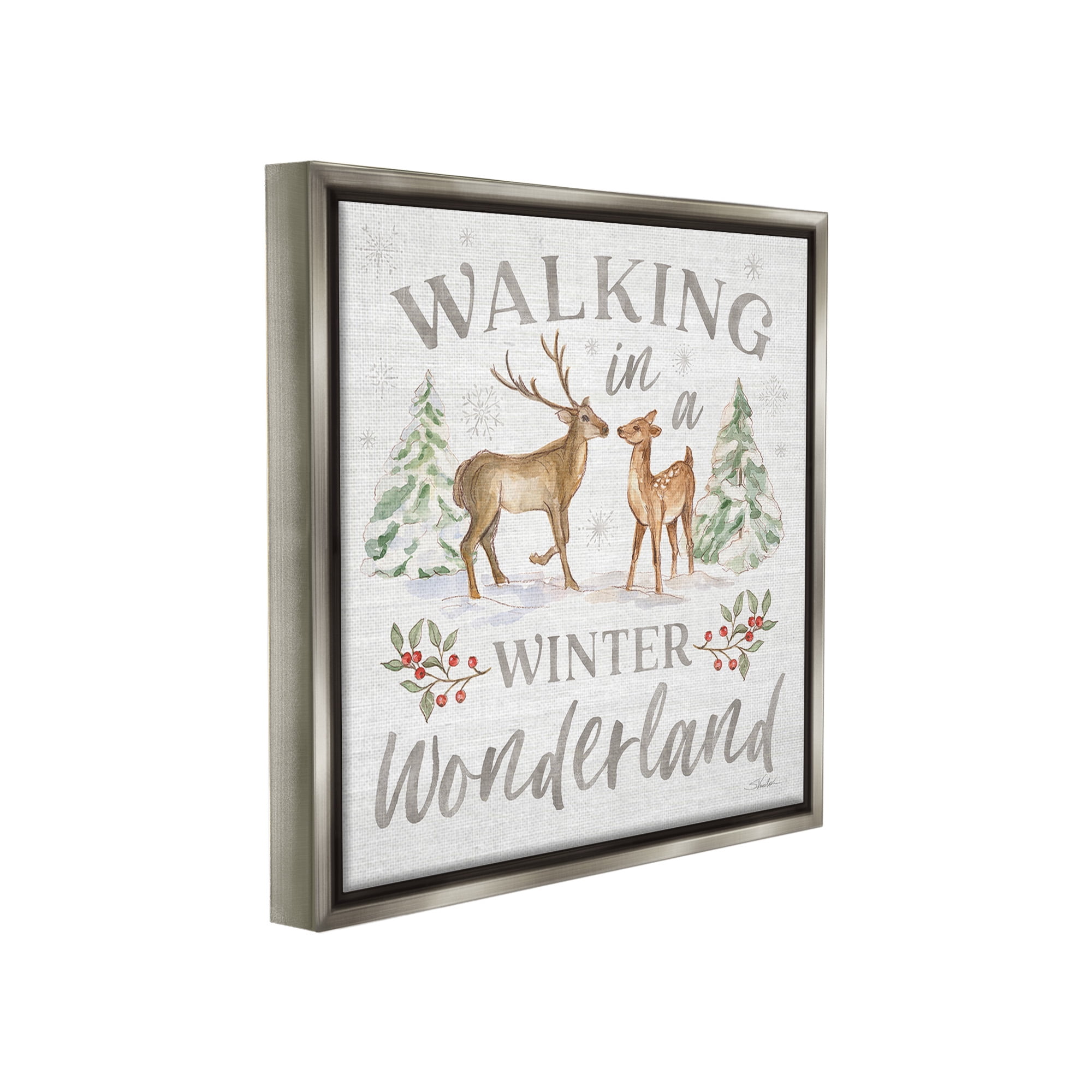 Stupell Industries Winter Wonderland Snow Scene Holiday Painting Gray Floater Framed Canvas Art Print Wall Art, 18 x 18