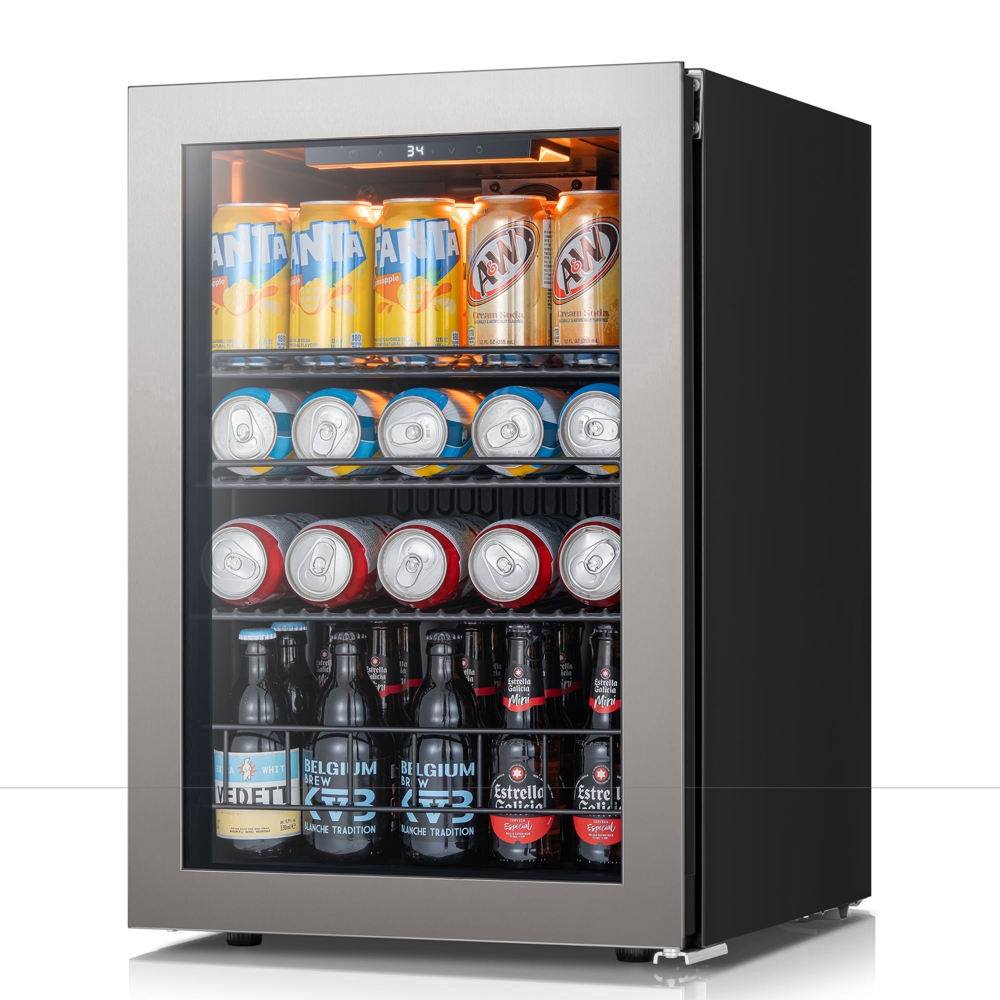 Ca'Lefort Beverage Refrigerator Cooler, 85-95 Can Freestanding Beverage Fridg,Mini fridge with Glass Door for Home/Bar/Office