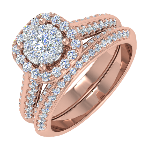 3/4 Carat Halo Diamond Bridal Ring Set in 14K Rose Gold (Ring Size 7) (I1-I2 Clarity)