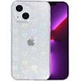 thumbnail image 1 of Compatible con iPhone 13 (no compatible con iPhone 13 Pro) transparente con purpurina láser, TPU suave y flexible y PC dura a prueba de golpes, funda para teléfono con patrón de corazón para mujeres, 1 of 8