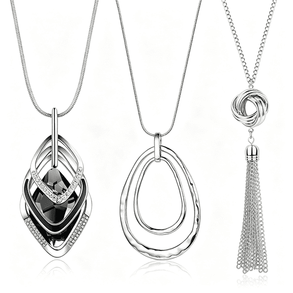 DESIGNICE 3Pcs Long Pendant Necklaces for Women Disk Circle Pendant Triple Stack Pendant Necklace Tassel Sweater Necklace Statement Necklace Y Necklaces Set