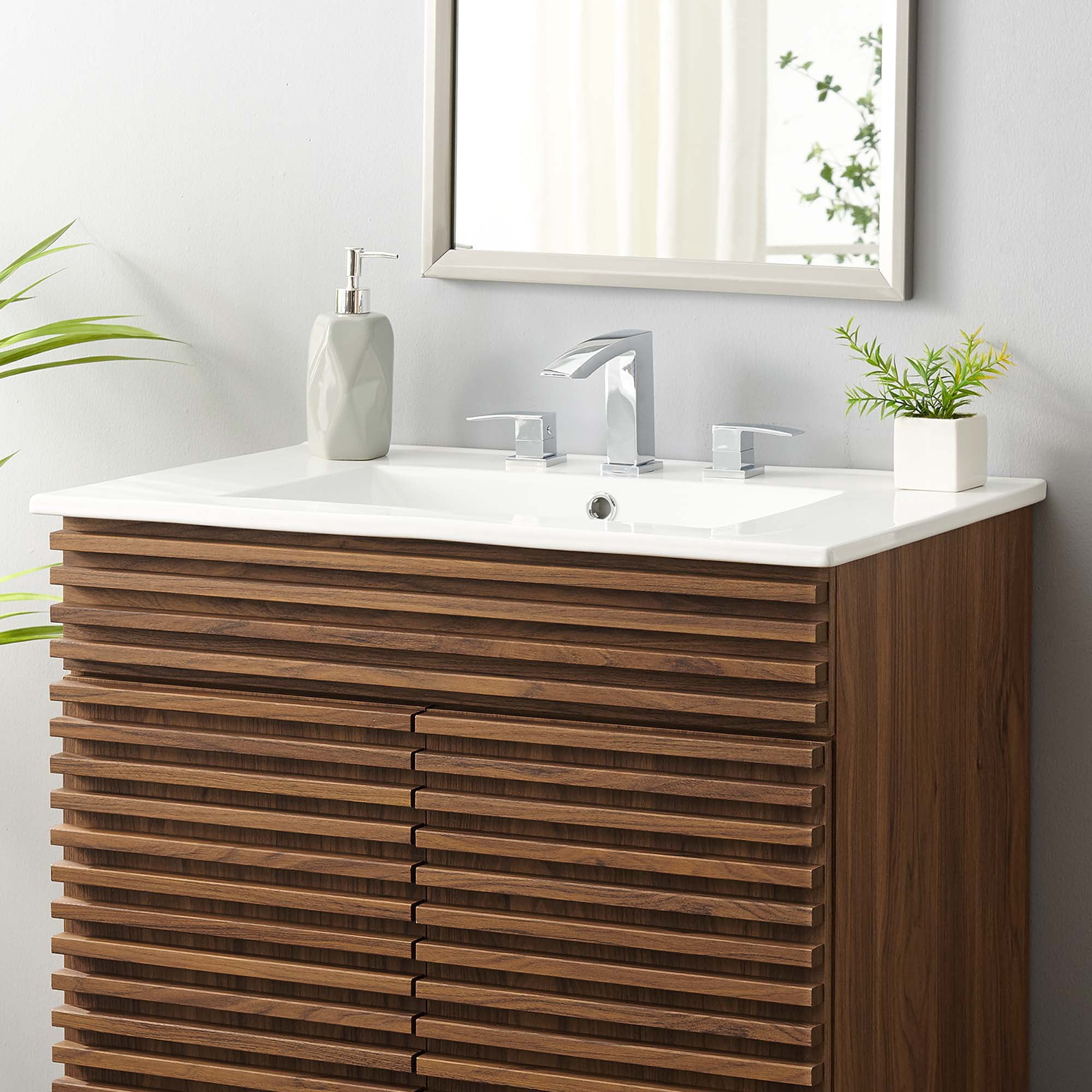 Modway EEI-4837-WHI White Ceramic 18" x 30" x 6.5" Rectangular Bathroom Sink