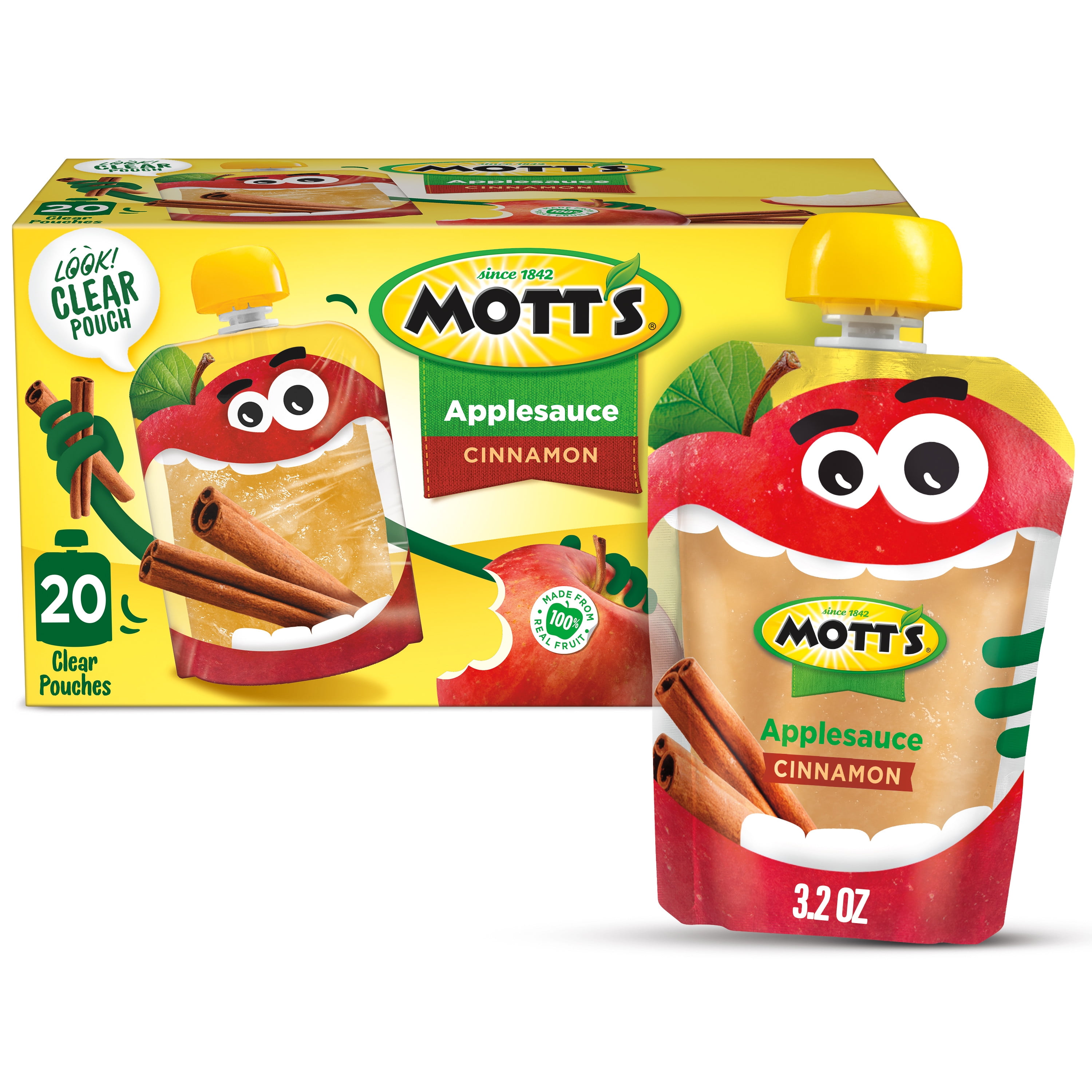 Mott's Cinnamon Applesauce, 3.2 oz clear pouches, 20 pack