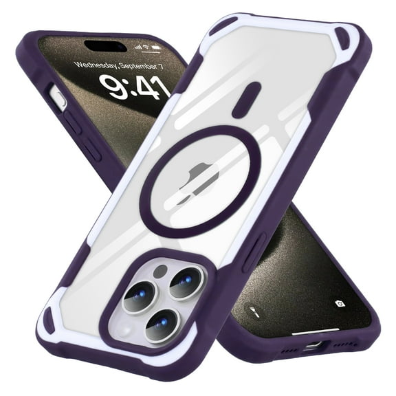 ELEHOLD Magnetic Designed for iPhone 12 Pro Case, Compatible with MagSafe, Military-Grade Drop Protection Not Yellowing Clear Phone Case for iPhone 12 Pro with Shockproof Bumper,Purple