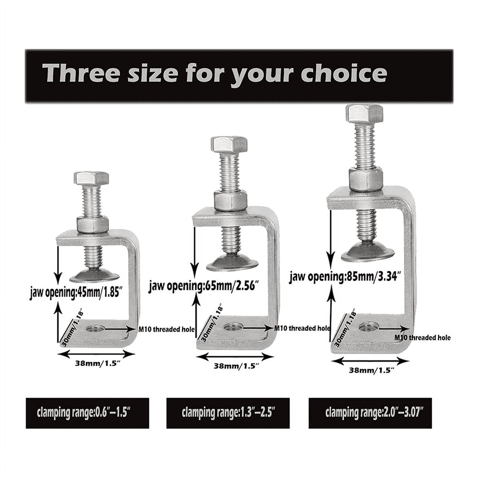 Heavy Duty 304 Stainless Steel Clamps, Small Metal Clamps with Screws, Wide Jaw Open Clamps 65mm (4 Pieces)