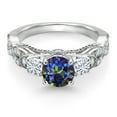 thumbnail image 2 of Gem Stone King 925 Sterling Silver Blue Mystic Topaz and White Moissanite Engagement Ring for Women (1.47 Cttw, Gemstone, Round 6MM and 3MM, Size 8), 2 of 4