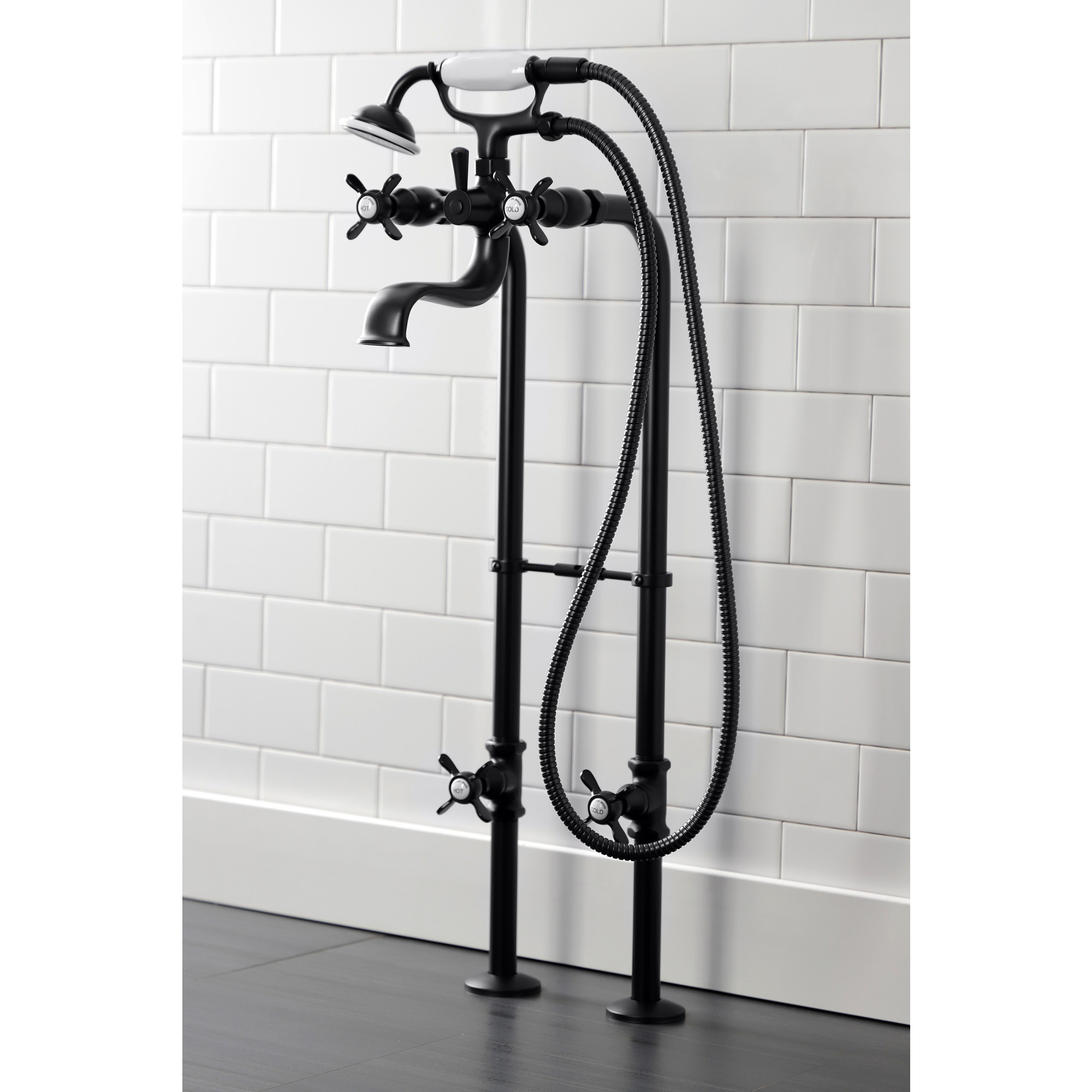 Kingston Brass CCK246K0 Essex Freestanding Clawfoot Tub Faucet Package with Supply Line, Matte Black