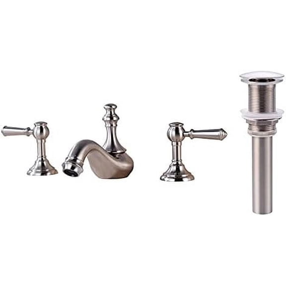 Bathroom Sink Faucet, Brushed Nickel Basin tap Double Handle 3 Piece Set Bathroom Faucet Hot and Cold Water Bathroom Mixer TapB-618L