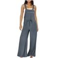 thumbnail image 2 of BLTIBY 2025 Womens Cotton Linen Jumpsuits Summer Wide Leg Bib Overalls Casual Sleeveless Rompers Fashion Pants Dark Gray L, 2 of 9