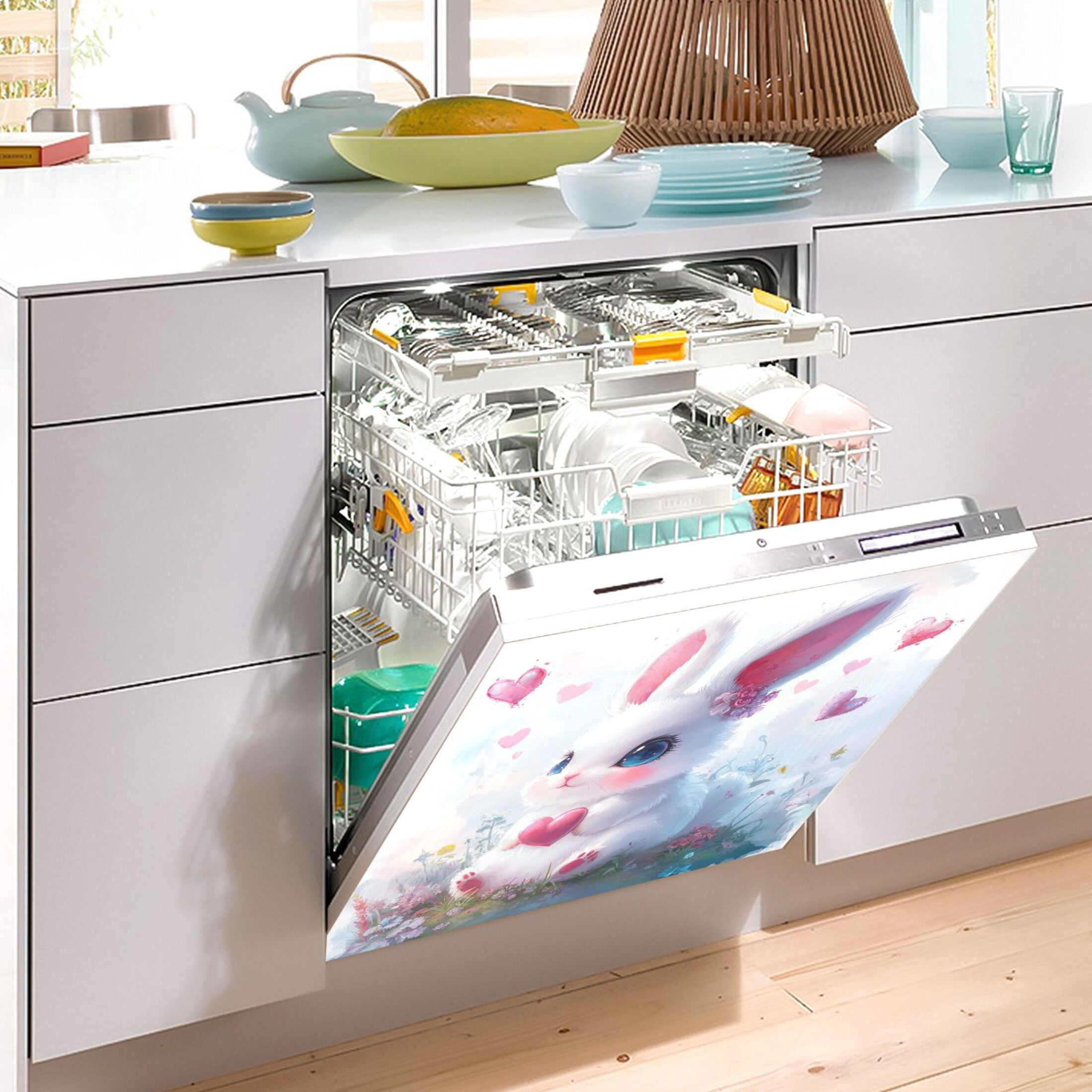 Dishwasher Magnetic Sticker 23x26 Inch Refrigerator Magnetic Sticker Washing Machine Magnetic Sticker Kitchen Panel Magnetic Sticker Home Decor Cartoon Care Rabbit