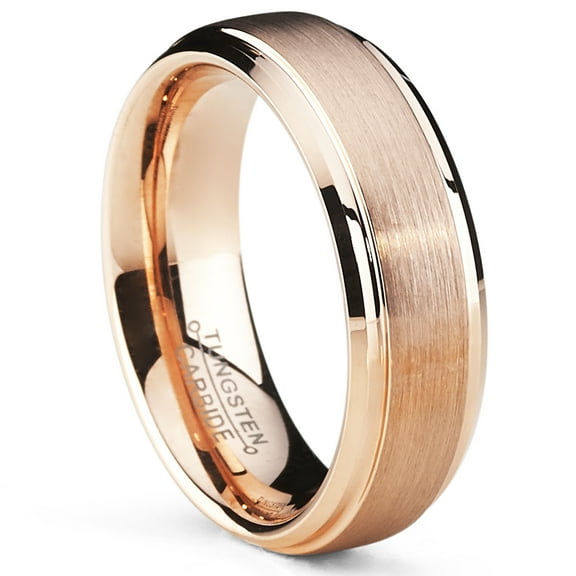 Metal Masters 6mm Rose Plated Tungsten Carbide Wedding Band Ring Mens Band Comfort-Fit
