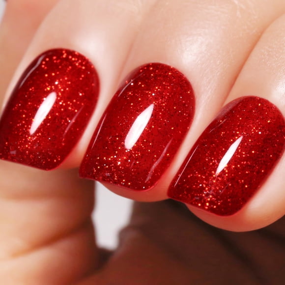 Esmalte en gel Ozzeal rojo con glitter, 15 ml, de larga duración