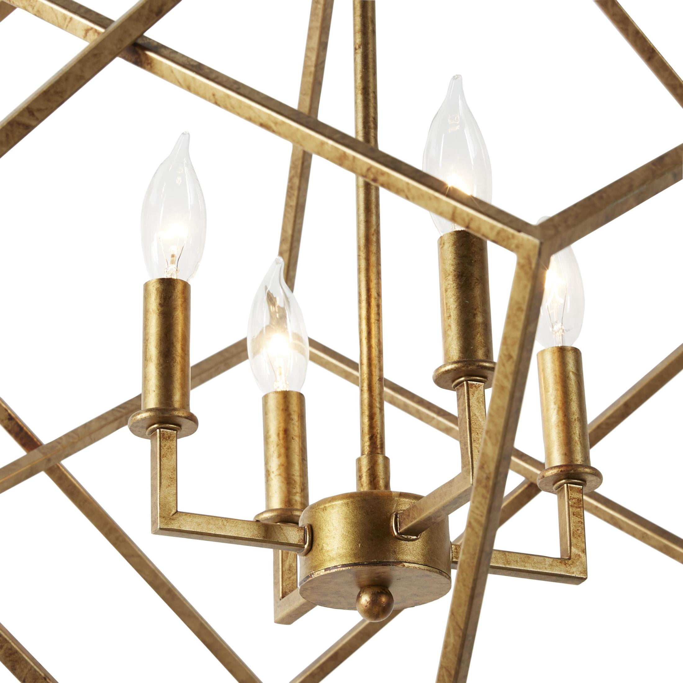 DecMode Modern Metal Gold Geometric Chandelier with Link Style Chain, 25"W x 30"H