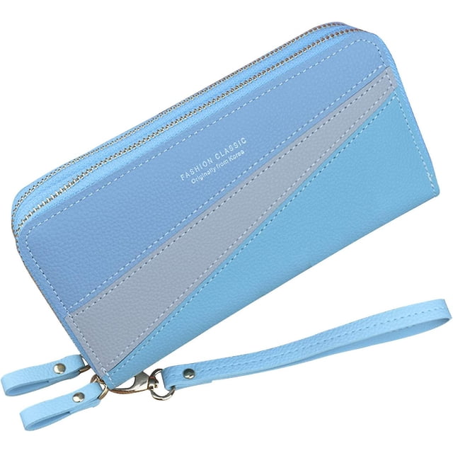 Cartera con doble cremallera para mujer, cartera de cuero PU para teléfono, regalo grande