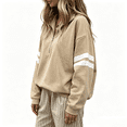 thumbnail image 4 of Sewkxo Women Half Zip Striped Pullover Lapel Zipper Up Long Sleeve Sweatshirts Solid Trendy Loose Fit Casual Quarter Zip Tops,Khaki 2XL, 4 of 5