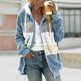 thumbnail image 2 of Winter Hooded for Womens Fuzzy Fleece Jacket Coat Color Block Patchwork Cardigan Faux Fur Coats Outerwear with Pockets, 2 of 5