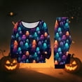 thumbnail image 6 of Halloween Pajamas, Halloween Matching Family Pajamas Navy Blue Holiday Ghost Print Long Sleeve Two Piece Pajama Set Warm Sleepwear Nightwear Loungewear Winter Family Photos, 6 of 7