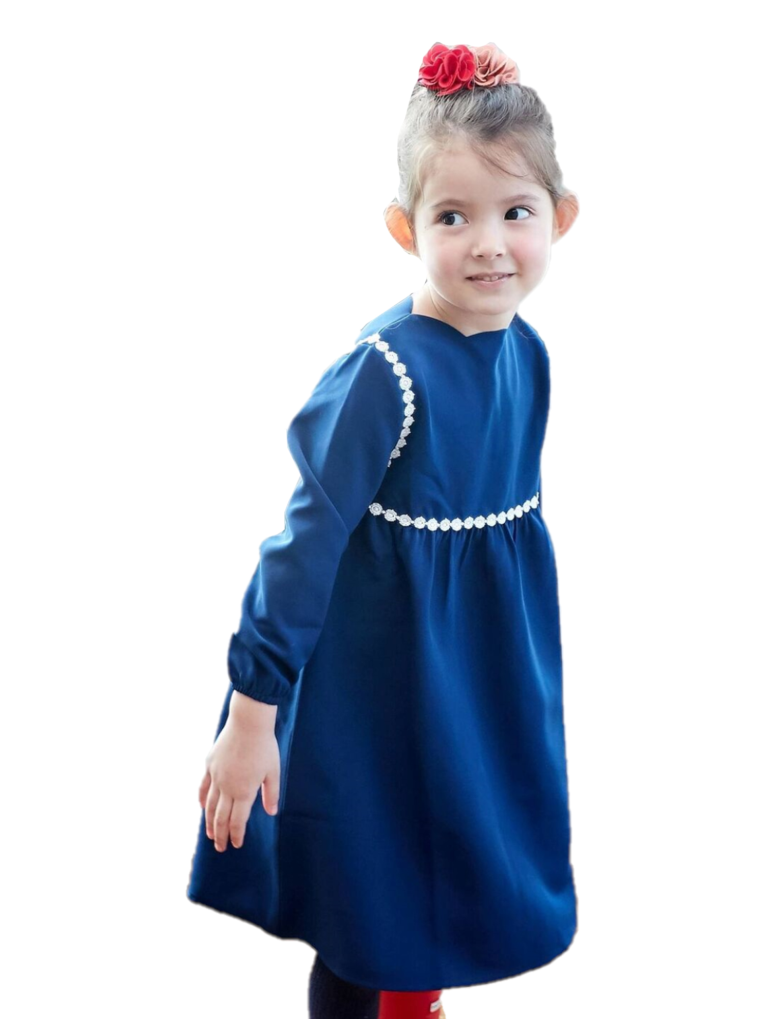 Girl-Tip the Scallops Navy Blue Dress