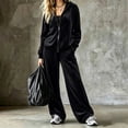 thumbnail image 5 of AKOEE Womens Velvet Tracksuits Full-Zip Hoodie Jacket & Wide Leg Pants Set Plus Size Sports Casual Fall Clothes (5XL, Black), 5 of 7