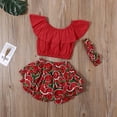 thumbnail image 1 of Toddler Baby Girl Kids Off Shoulder Crop Tops Ruffled Watermelon Print Shorts Headband, 1 of 5