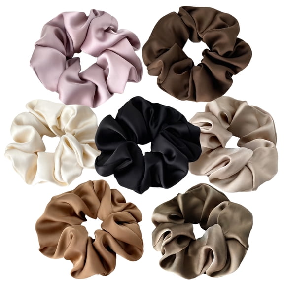 7 Pcs  Neutral Color Satin Scrunchies Soft Hair Ties Fashion Hair Bands Elastic Bracelets Ponytail Holders Hair Accessories for Women Girls (4.7 Inch)