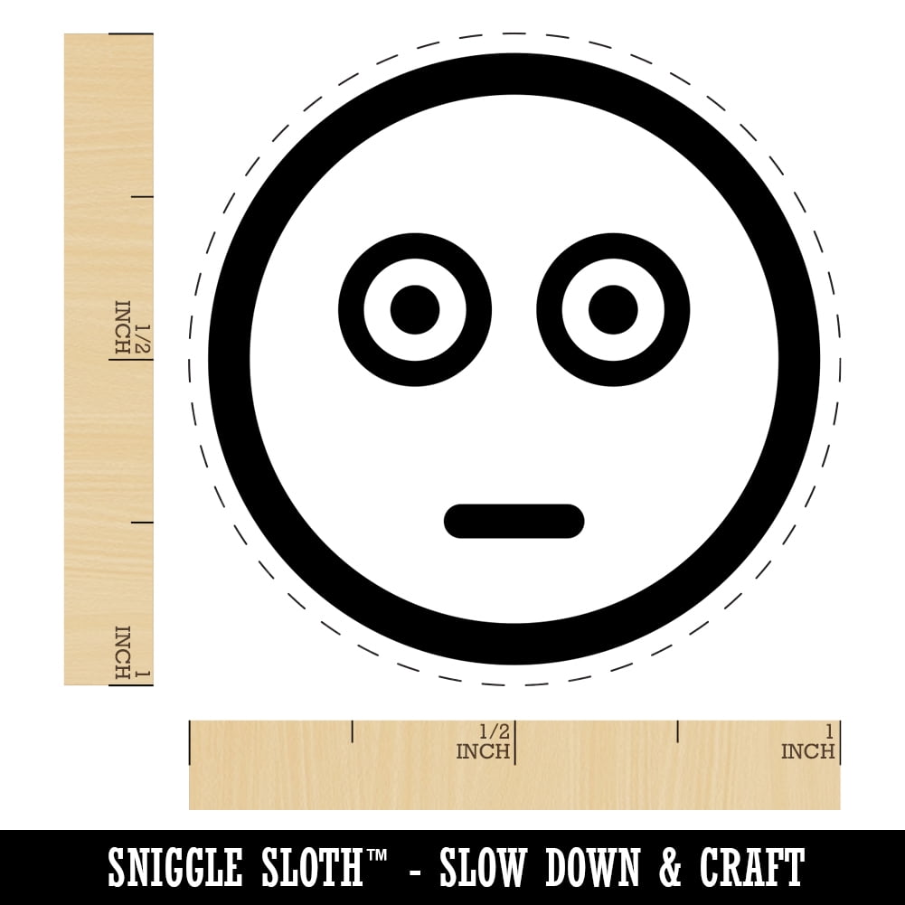 Scared Face Emoticon Self-Inking Rubber Stamp Ink Stamper - Brown Ink - Medium 1 Inch