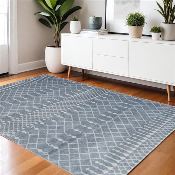 HomeRoots 532893 4 x 6 ft. Blue & Ivory Moroccan Washable Rectangle Area Rug