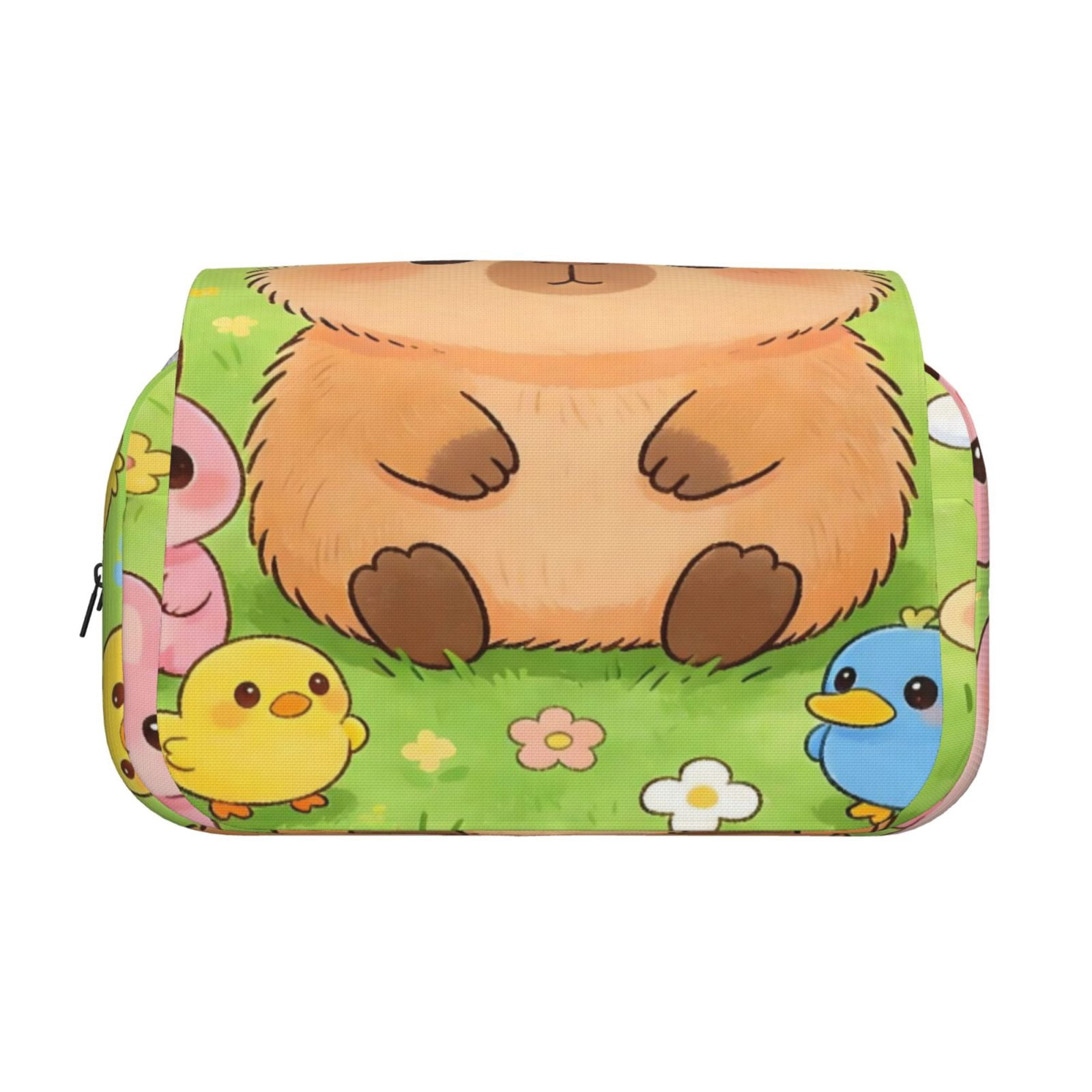 Large-Capacity Flip-Top Double-Layer Pencil Case, Multi-Functional Pocket Pen Case, Durable Stationery Organizer Capybara Flower Rabbit Chick