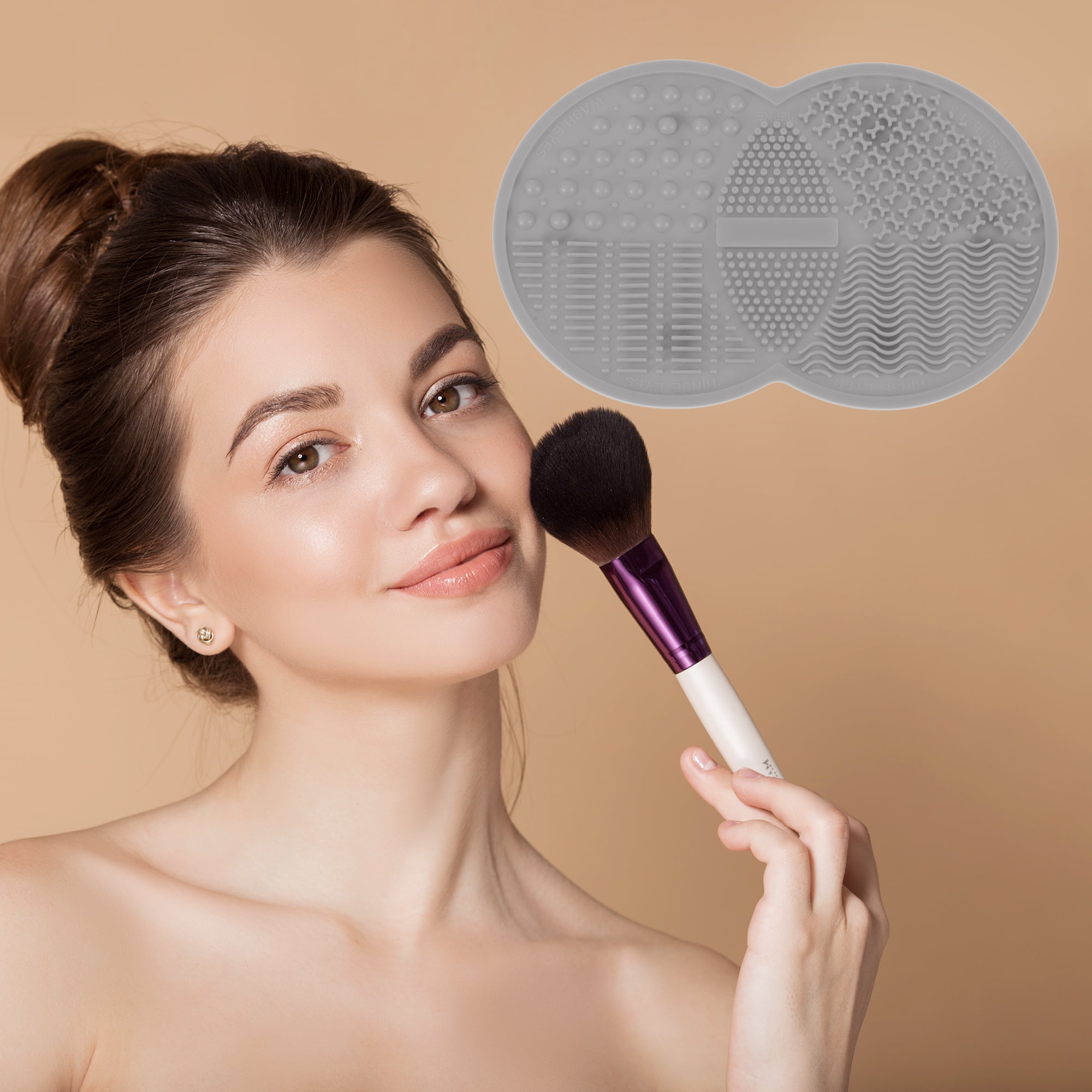 Unique Bargains 1Pc Durable Double Circle Shape Makeup Sponge Brush Cleaner Gray