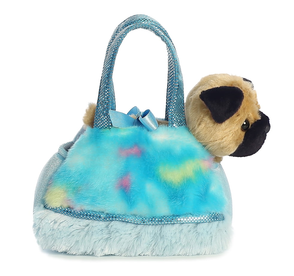 7" Tye Dye Blue Pet Carrier with Pug Dog Aurora Plush Stuffed Animal