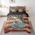 thumbnail image 3 of Manfei Vintage Bass Fish Twin Bedding, Rustic American Flag Bedding Comforter Set, Red Navy Beige, Black Reversible, 7pcs, 3 of 6
