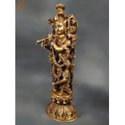 18 Brass Lord Krishna Statue Playing Flute