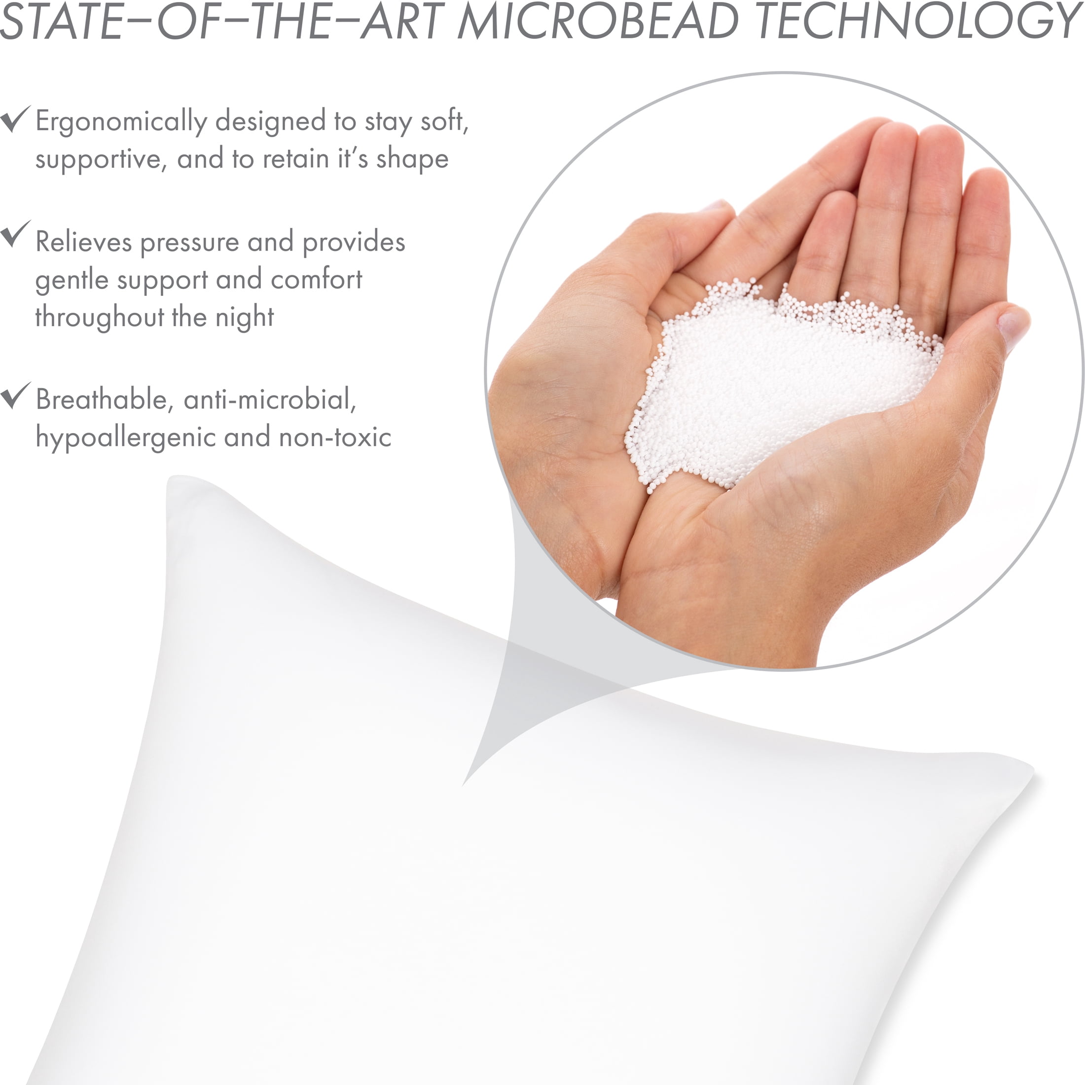 24" x 24" Throw Pillow – White: 1 PCS Luxurious Premium Microbead Pillow With 85/15 Nylon/Spandex Fabric. Forever Fluffy, Outstanding Beauty & Support. Silky, Soft & Beyond Comfortable