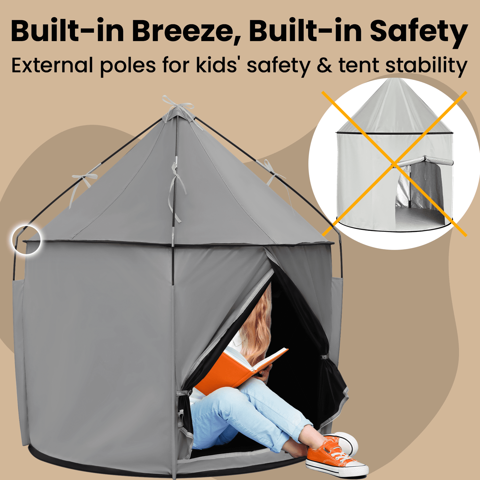 KNOCLOC Sensory Tent for Kids with Autism, with Fan-Ready Port for Enhanced Ventilation, Large Blackout Autistic Tent for Kids & Adult Calming Down, Portable and Easy Setup 45*39*39 in