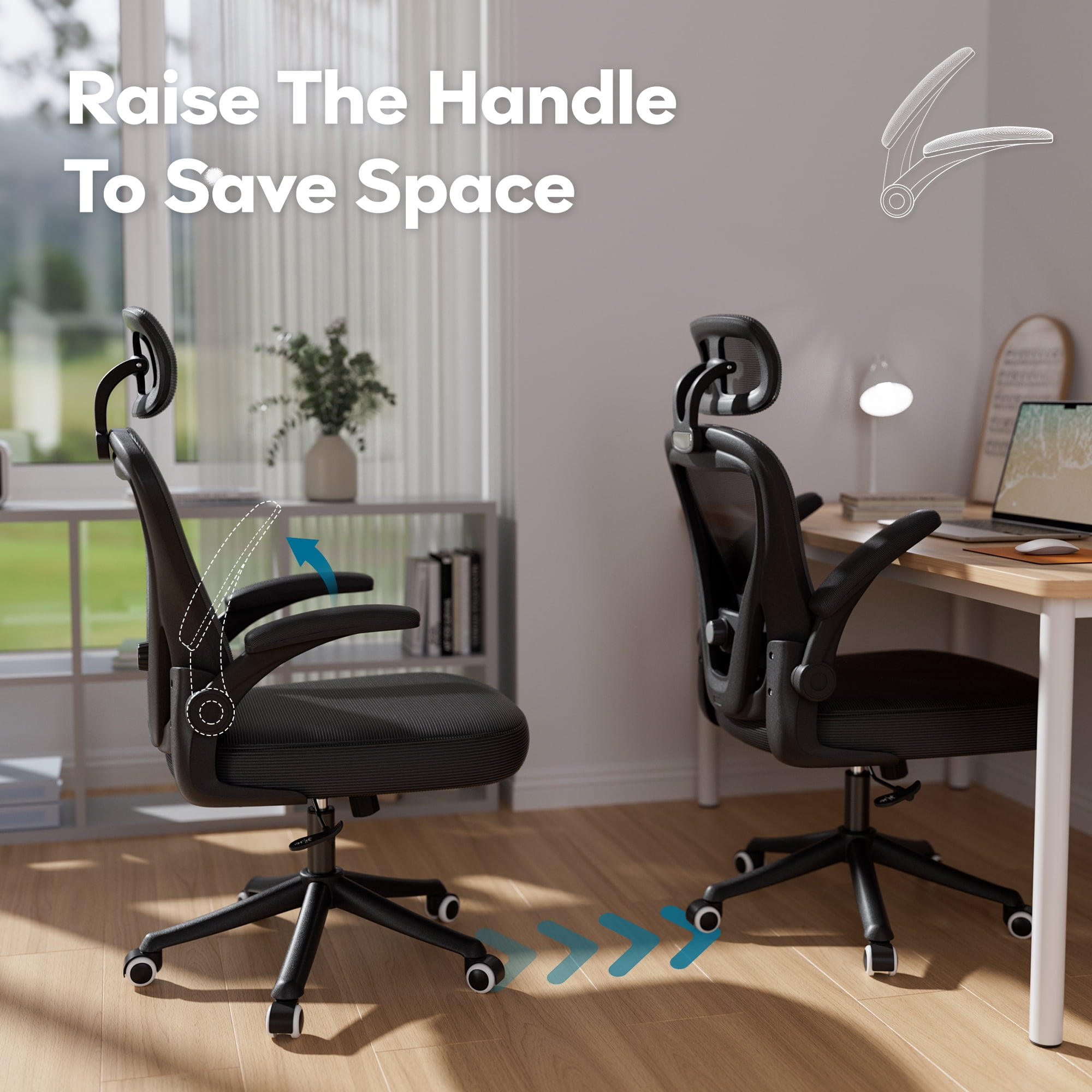iooHug Ergonomic Mesh Office Chair with Adjustable Lumbar Support, Computer Desk Chair with Headrest, Flip-Up Arms, Black