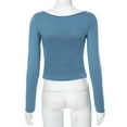thumbnail image 4 of Lenpel Women's Crop Tops Long Sleeve Square Neck Ruched Side Split Slim T-Shirts Cropped Tee Blouses Going out Tops(Blue,Small), 4 of 5