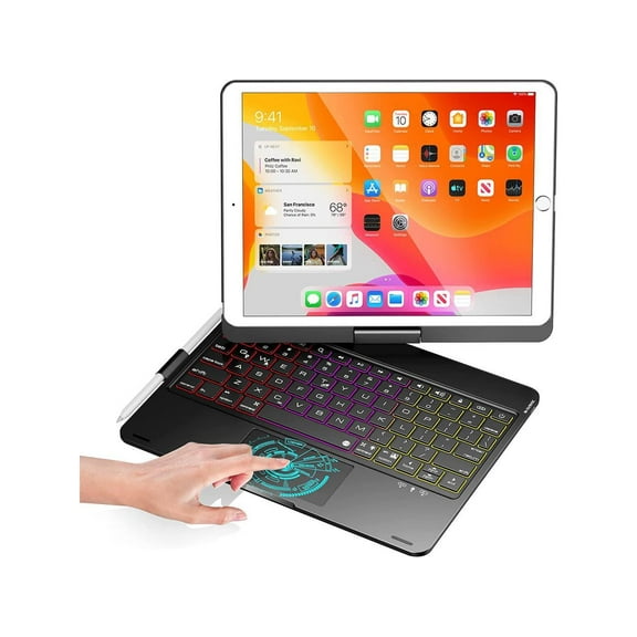 Touchpad Keyboard case for 10.2 inch iPad 9th Gen 2021/ 8th Gen 2020/ 7th Gen 2019 and iPad Air 3 / Pro 10.5, Rotatable Backlit Keyboard with Pencil Holder