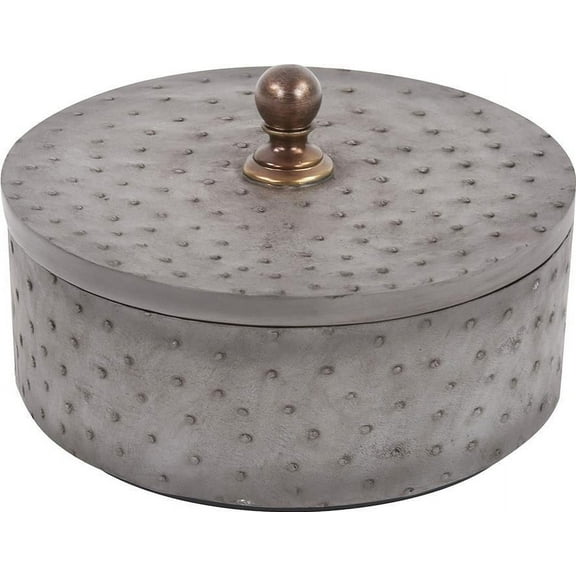 HOWARD ELLIOTT Decorative Box Round Large Gray Painted Black Antique Bronze Red