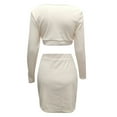 thumbnail image 4 of Two Piece Skirt Set for Women Temperament Long Sleeve Slim Solid Hollow Crop Top Slit Skirt Suit Summer Outfits for Women Beige L, 4 of 5