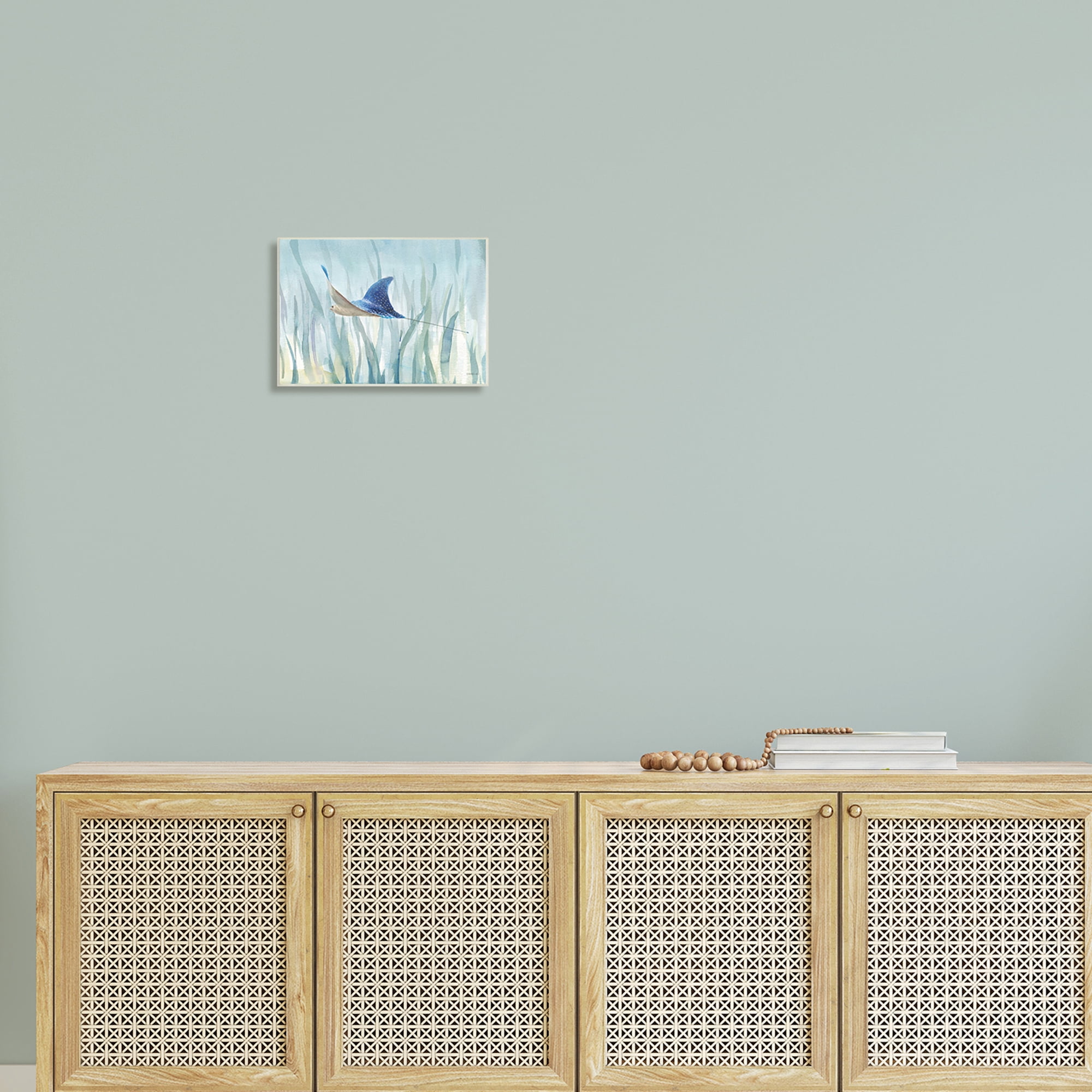 Stupell Industries Stingray Aquatic Animal Ocean Blue Spotted Sea Creature, 15 x 10, Design by Danhui Nai