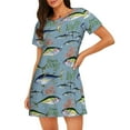 thumbnail image 1 of Balery Various Wild Sea Fish Camisón de manga corta con cuello redondo para mujer, cómodo y elegante., 1 of 6