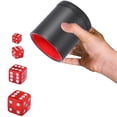 thumbnail image 3 of CIMAXIC Gobelet à dés 1 Pce Boîte à dés en Cuir PU Silence Gobelets à dés Divertissement Jeux Fournitures Jouets KTV Bar Gobelet de Rangement pour dés avec 4 Pcs dés Rouges Transparents,3.15"X3.15"X3.62 Pouces, 3 of 5