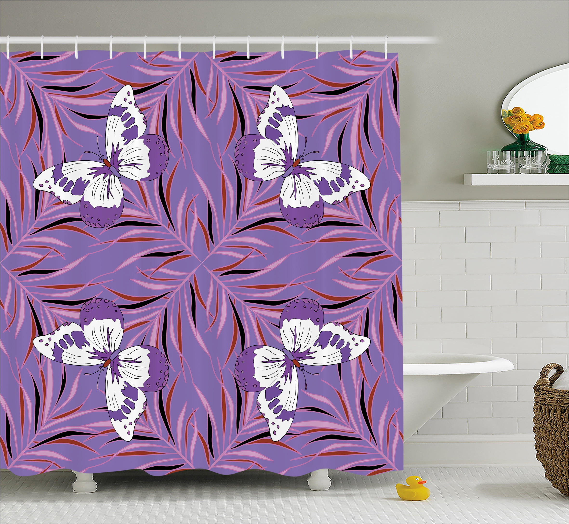 Mauve Decor Shower Curtain, Exquisite Butterfly Icons Spiritual Animal