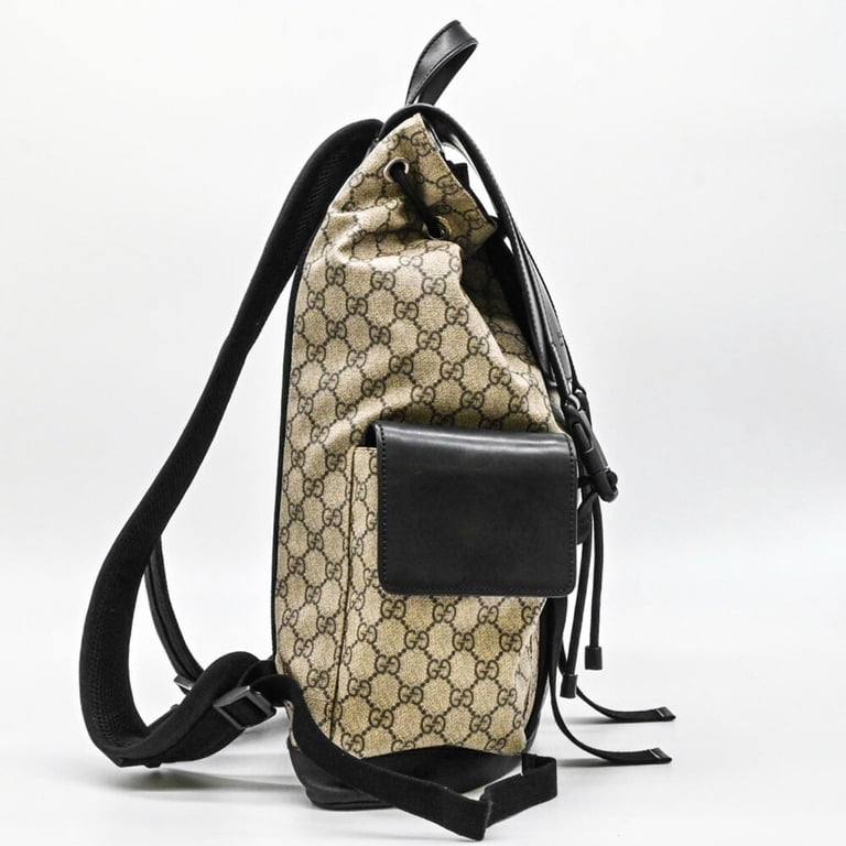 Pre-Owned GUCCI GG Supreme Backpack Beige Black Leather  display picture 2