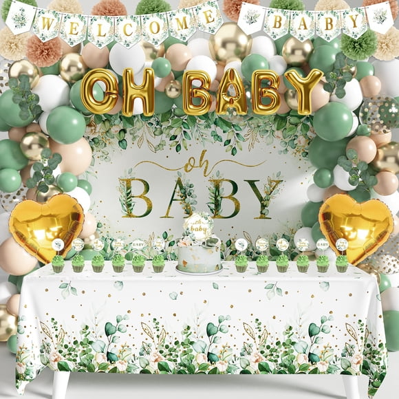 Artículos para fiestas WHYMEO Baby Shower, color verde salvia, 99 unidades