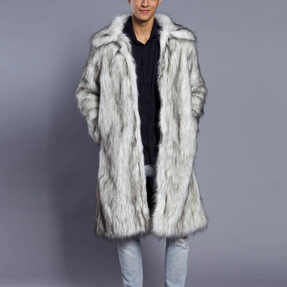JXMVOJ Men's Long Sleeve Fluffy Coat,Mens Winter Warm Overcoat,Long Thicken Soft Jacket Outerwear Winter Fleece Coat Style Long Sleeve Solid Color Turn Down Collar Warm Coat