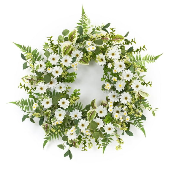 Melrose 85507 Mixed Foliage and Daisy Wreath, 22.5" D, Polyester/Plastic
