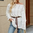 thumbnail image 6 of Trendy Long Sweaters for Women with Belt Hollow Out Baggy Knitted Off Shoulder Pullover Going Out Tunic Tops (XL, White), 6 of 7