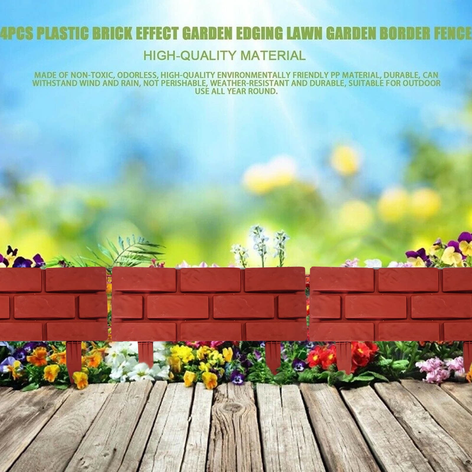 4PCS Plastic Brick Effect Lawn Edging Fence Border for Garden Shrub Path