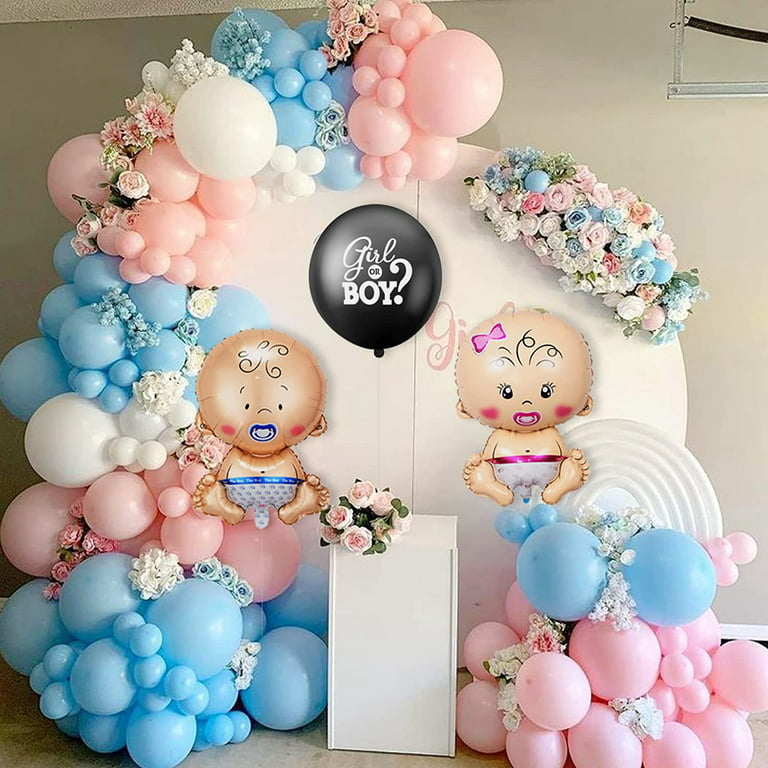 Mmtx Gender Reveal Party Supplies Decoration, Oh Baby Themed Pastel Blue Pink Balloon Garland Arch Kit with 3D Baby Boy Girl Foil Balloon for Baby